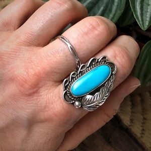 🔵 Vintage Turquoise Navajo Ring 70s 8 Silver 🔵